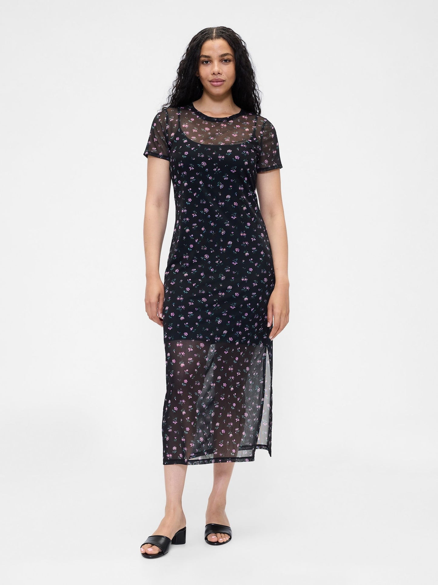 Çiçek Desenli Mesh Maxi Elbise