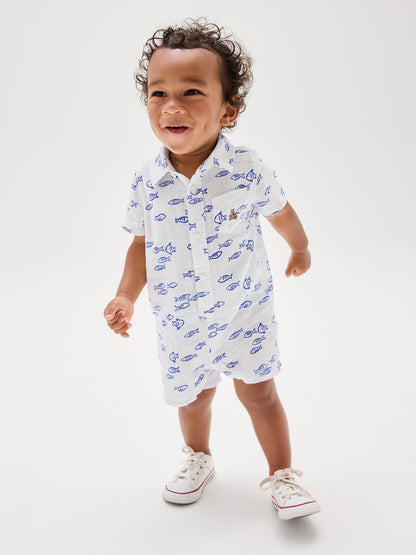 Beyaz Baby Brannan Bear Baskılı Tulum