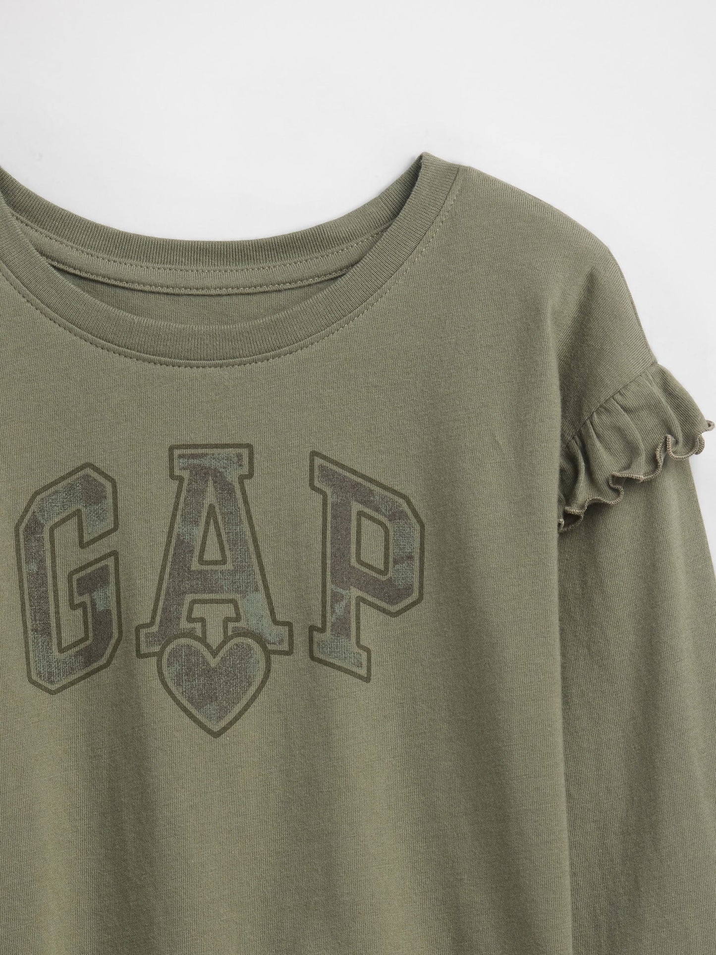 Yeşil Gap Logo Volanlı Bisiklet Yaka T-shirt