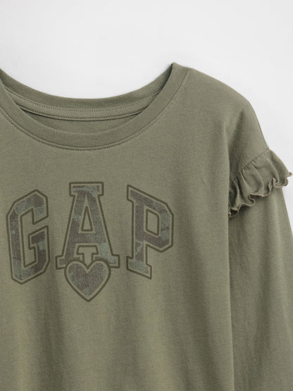 Yeşil Gap Logo Volanlı Bisiklet Yaka T-shirt