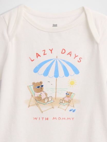 Beyaz First Favorites Organik Pamuk Grafik Baskılı Bodysuit
