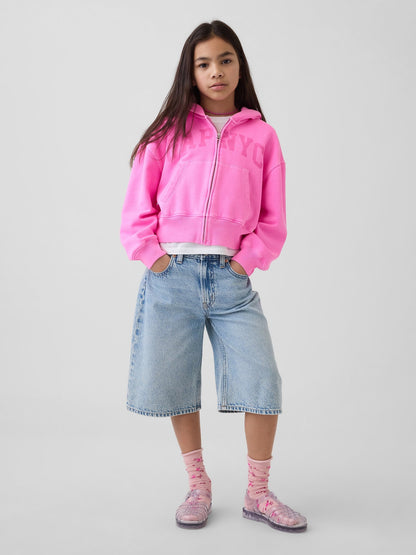 Pembe Vintagesoft Oversized Logo Fermuarlı Sweatshirt