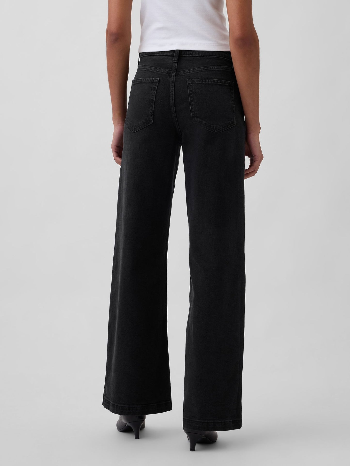 Siyah High Rise Stride Wide-leg Jean Pantolon