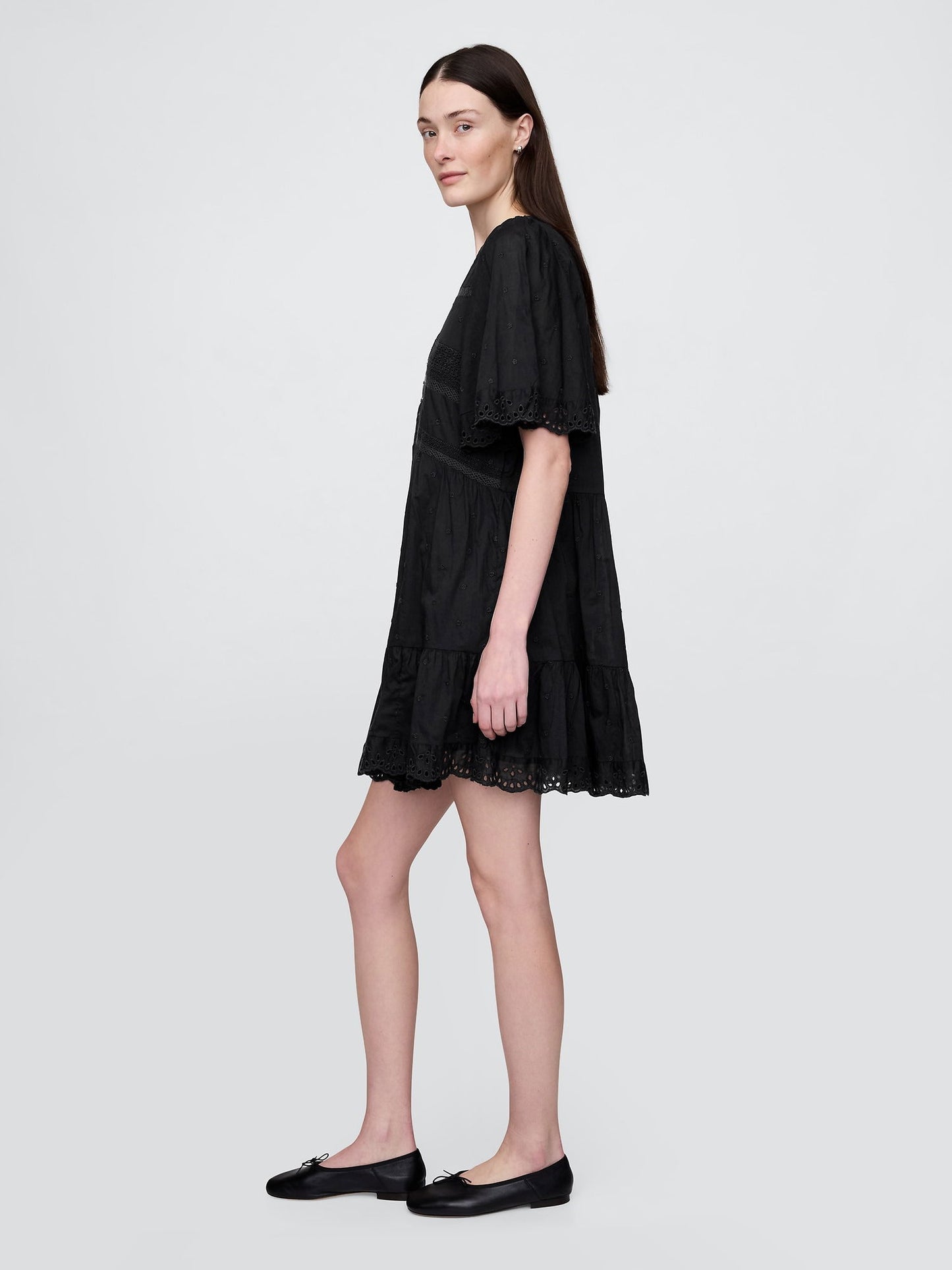 Siyah Eyelet Mini Elbise