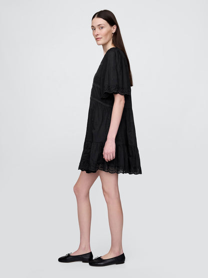 Siyah Eyelet Mini Elbise