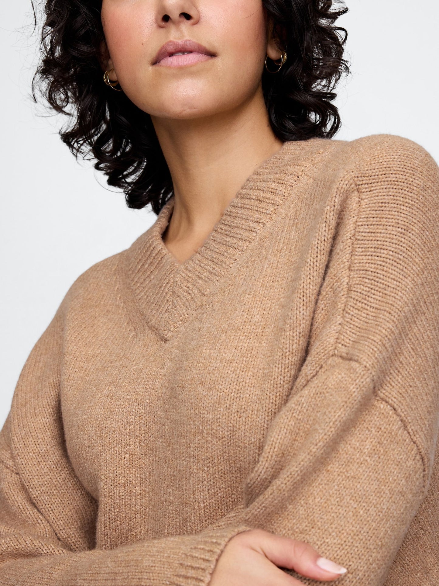 Kahverengi Cashsoft Oversize V Yaka Kazak