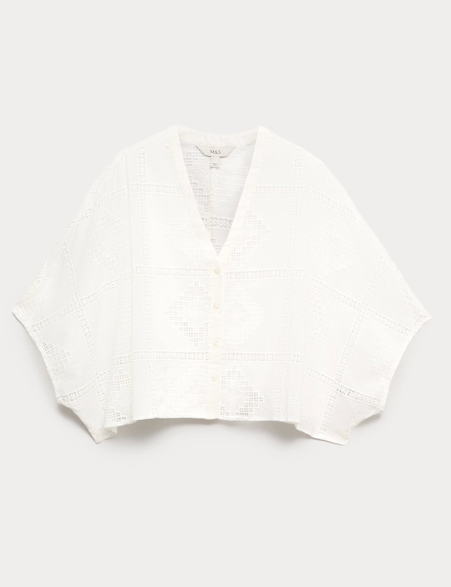Saf Pamuklu Brode Kaftan Bluz