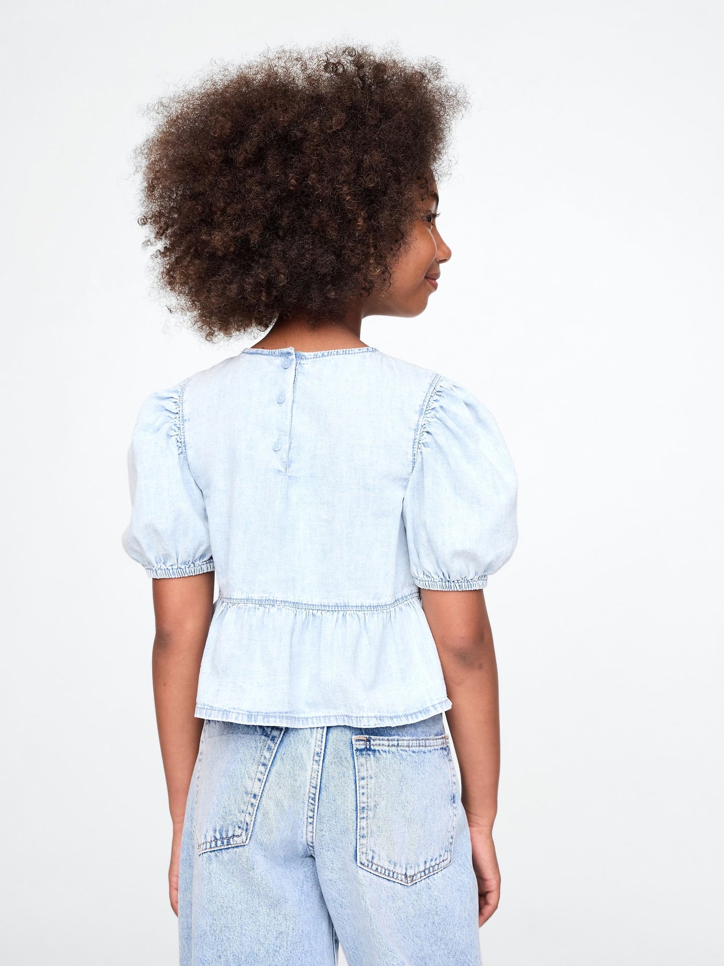Açık Mavi Denim Fırfırlı Peplum Bluz