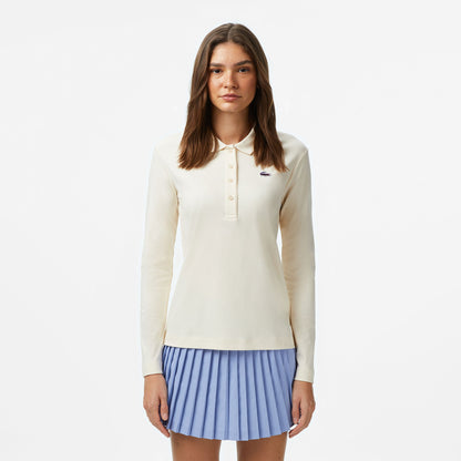 Lacoste Kadın Regular Fit Uzun Kollu Krem Polo