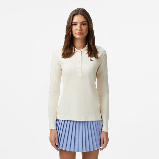 Lacoste Kadın Regular Fit Uzun Kollu Krem Polo
