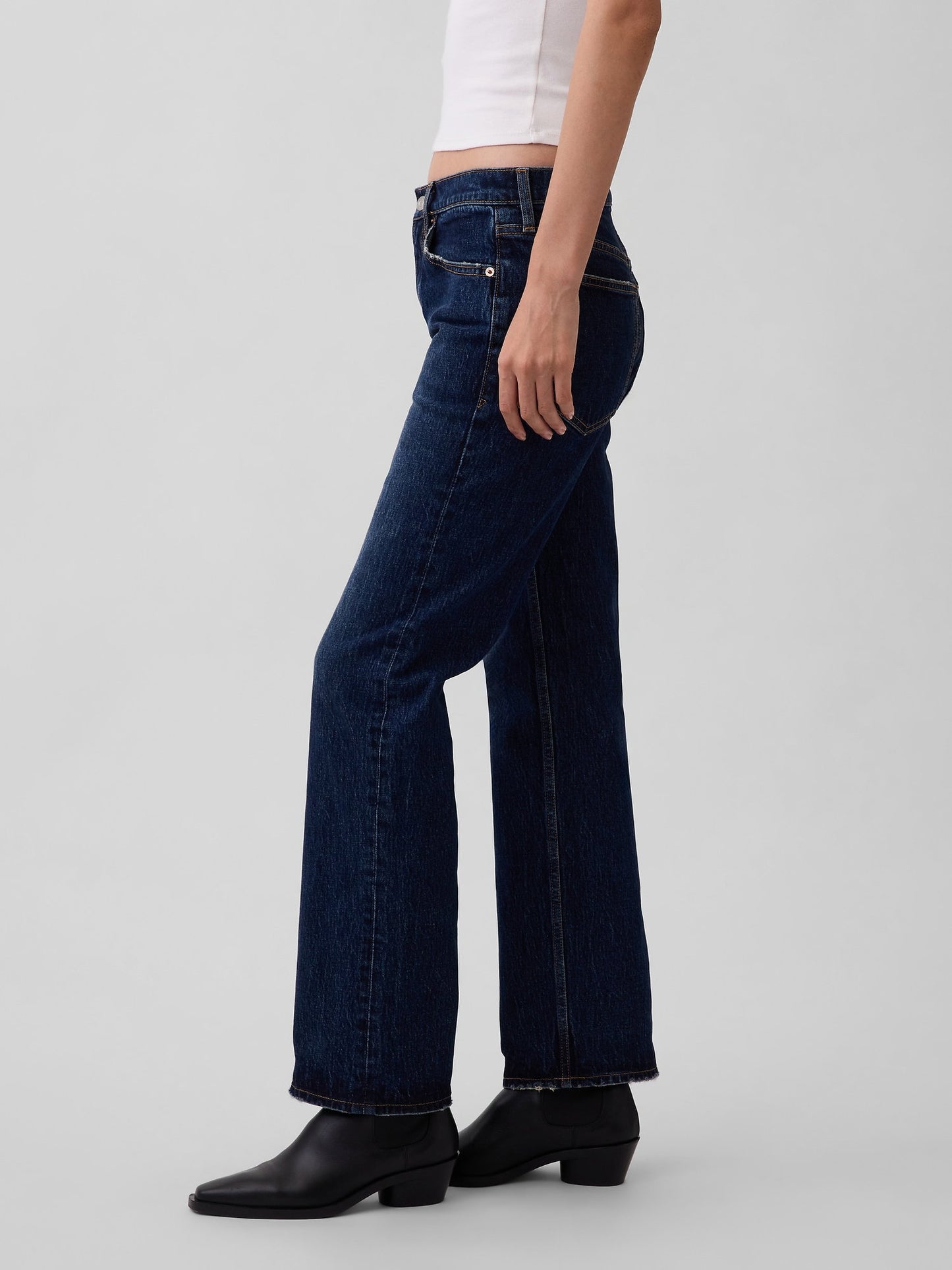 Koyu Mavi Mid Rise Relaxed Straight Jean Pantolon