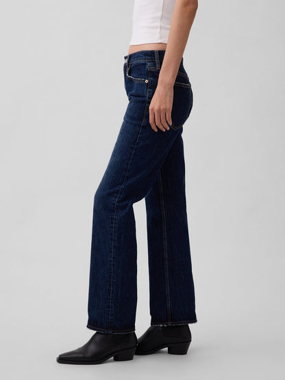 Koyu Mavi Mid Rise Relaxed Straight Jean Pantolon