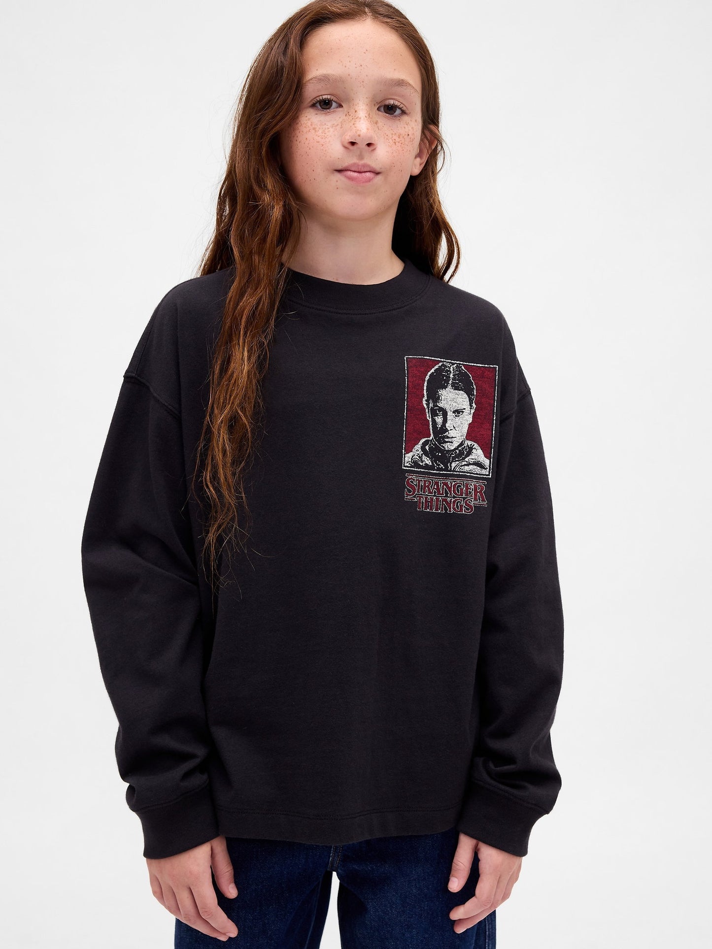 Siyah Stranger Things Grafik Baskılı T-shirt