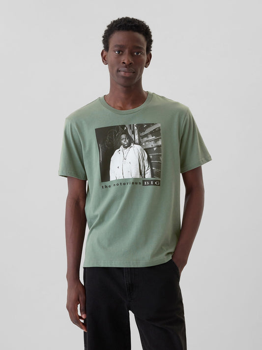 Yeşil Biggie Grafikli T-shirt