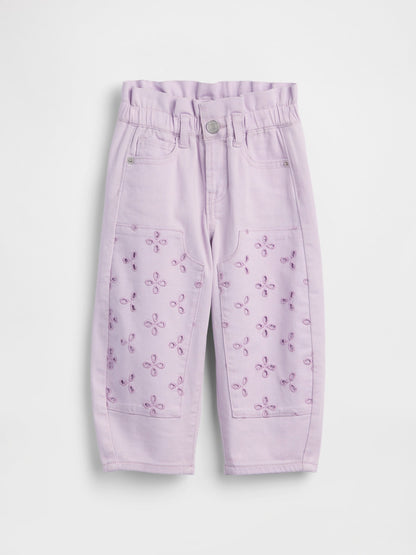 Lila Eyelet Double-knee Horseshoe Jean Pantolon