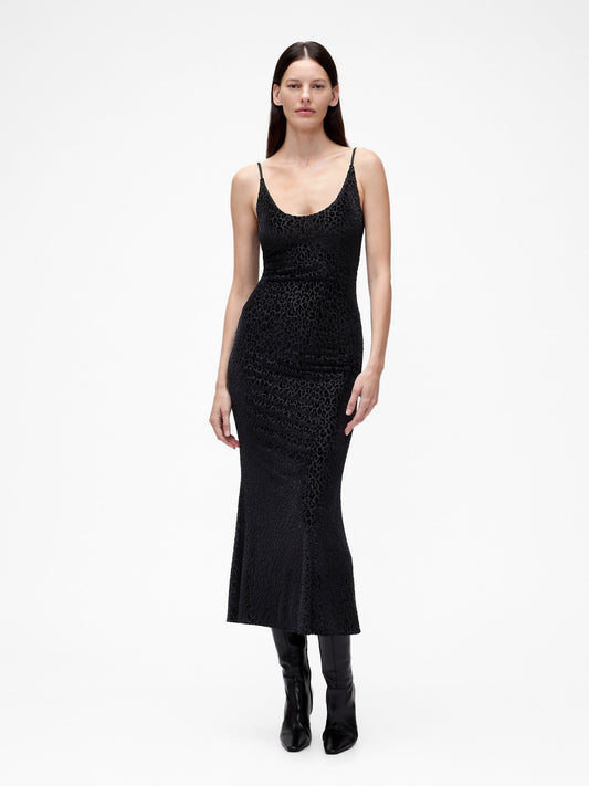Siyah Gapstudio Burnout Velvet Leopar Slip Elbise
