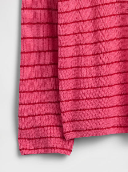 Pembe Oversized Çizgili Shaker Örgü Kazak