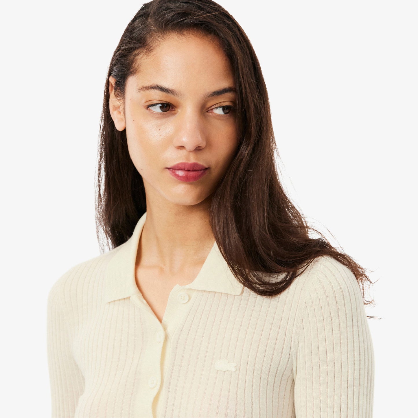 Lacoste Kadın Regular Fit Polo Yaka Beyaz Kazak