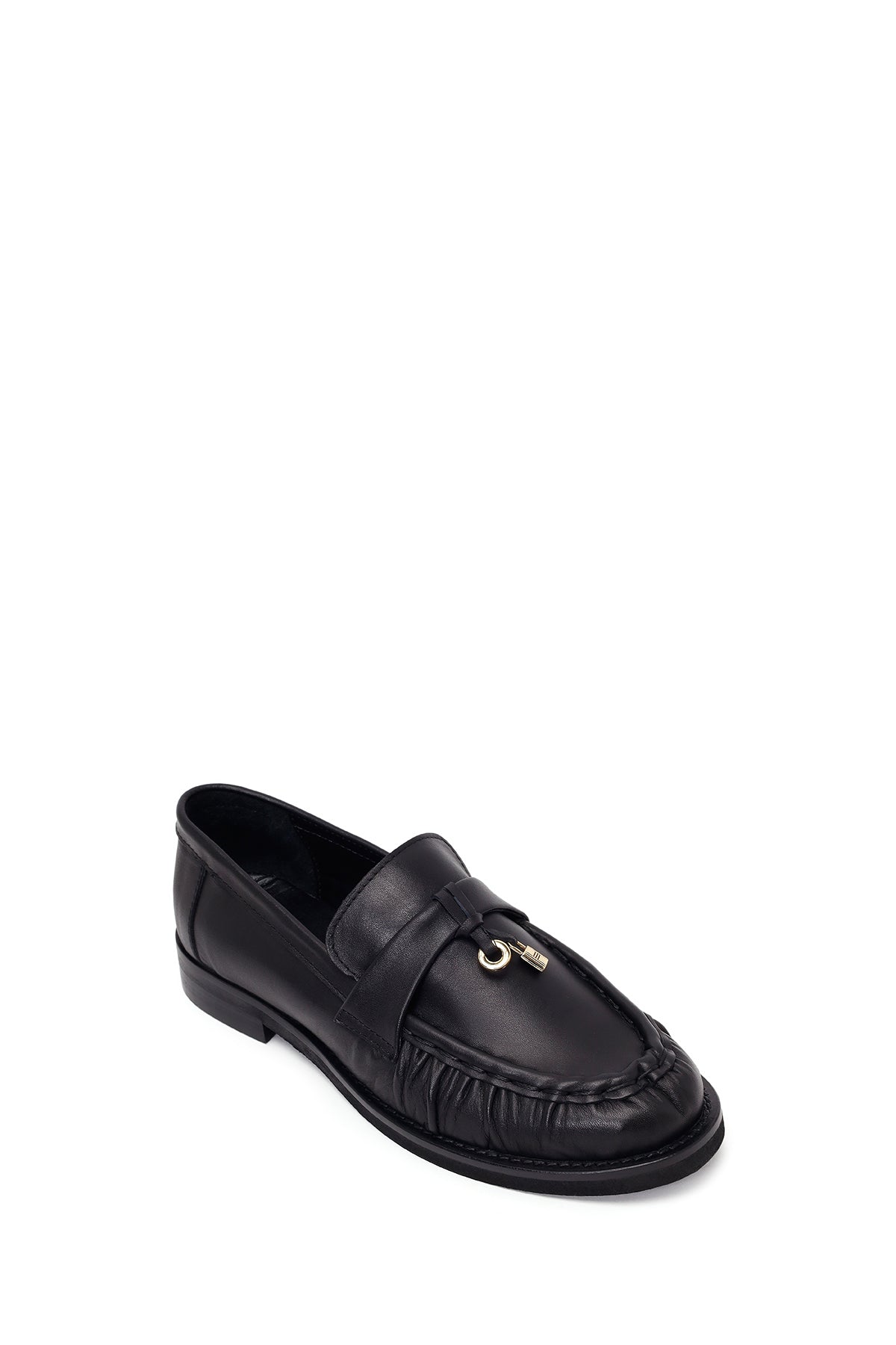 Kadın Siyah Deri Maskülen Loafer