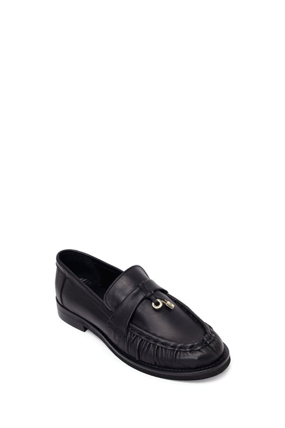 Kadın Siyah Deri Maskülen Loafer