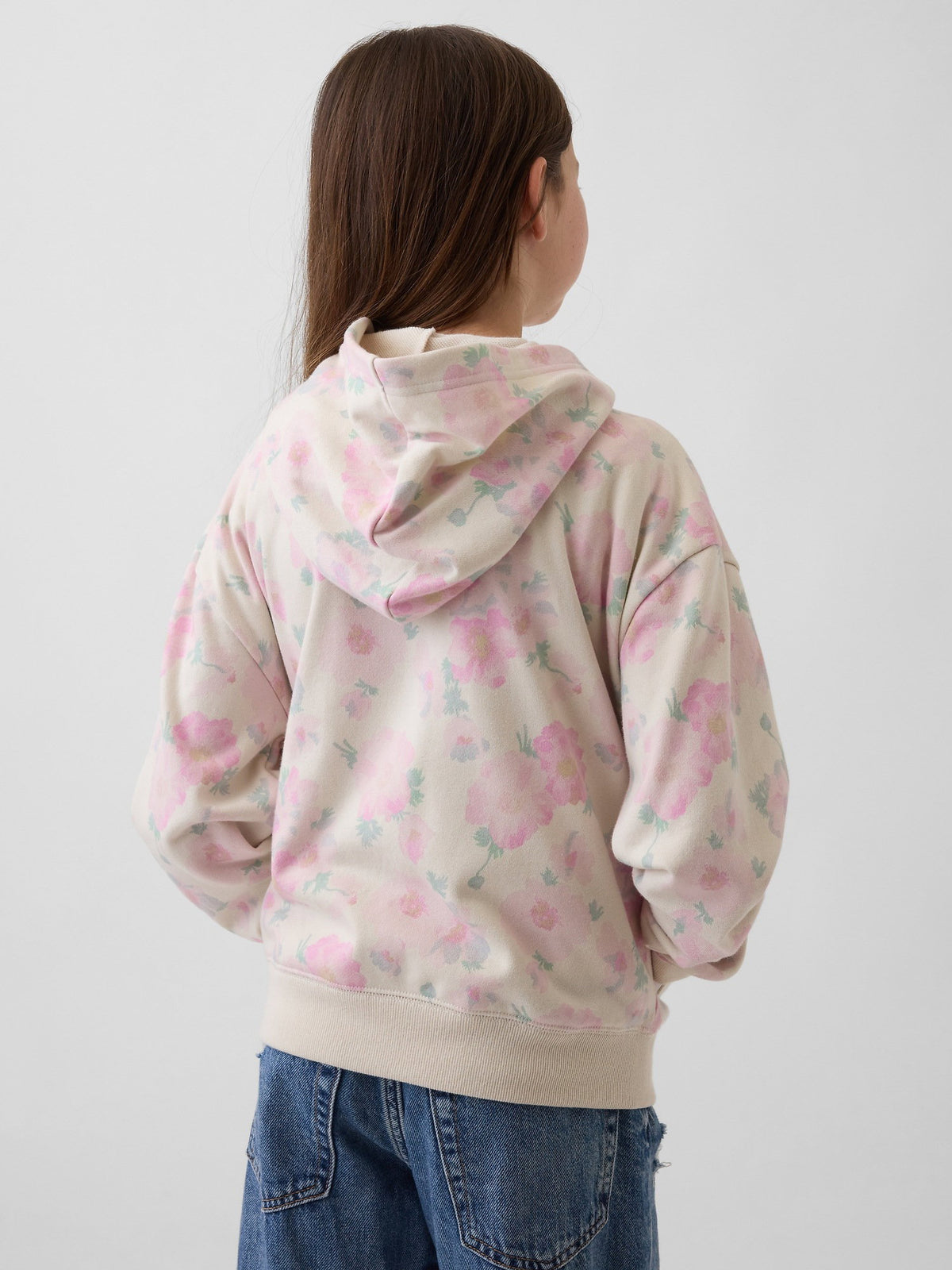 Açık Pembe Relaxed Gap Logo Fransız Havlu Kumaş Fermuarlı Sweatshirt