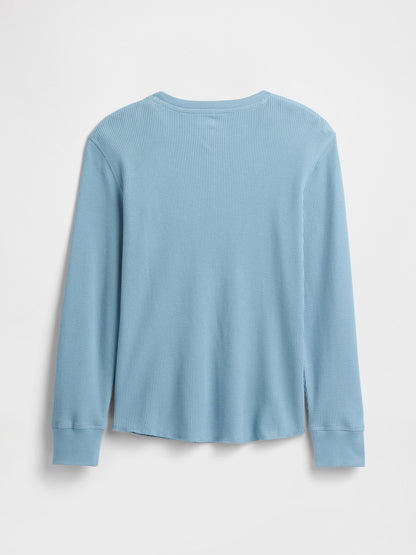 Açık Mavi Waffle-knit T-shirt
