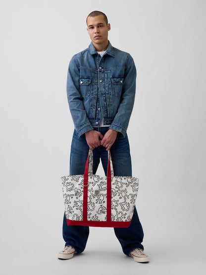 Kırık Beyaz Keith Haring Kanvas Tote Çanta
