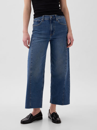 Koyu Mavi High Rise Stride Wide-leg Ankle Jean Pantolon