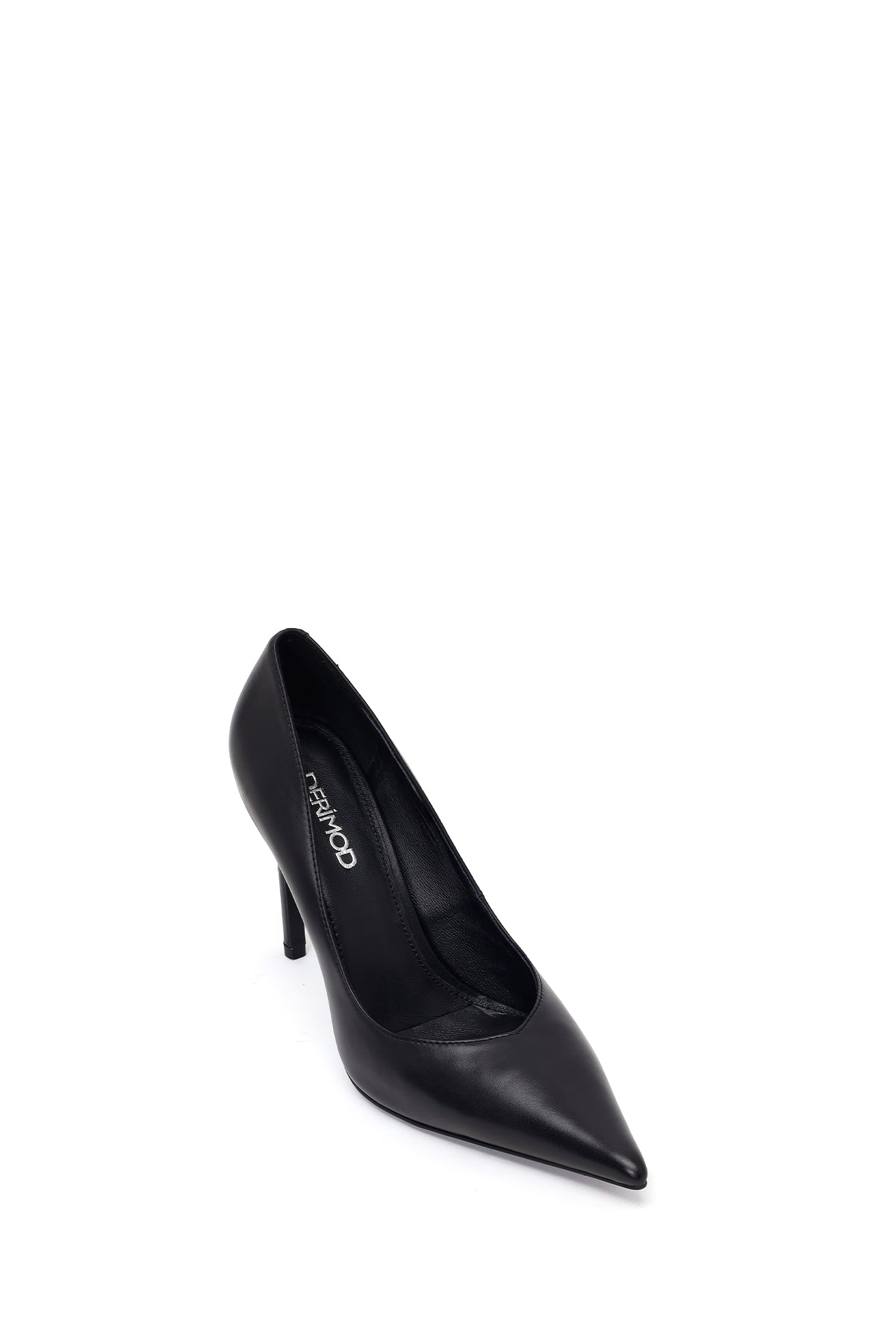 Kadın Siyah Taşlı Yüksek Ince Topuklu Deri Stiletto