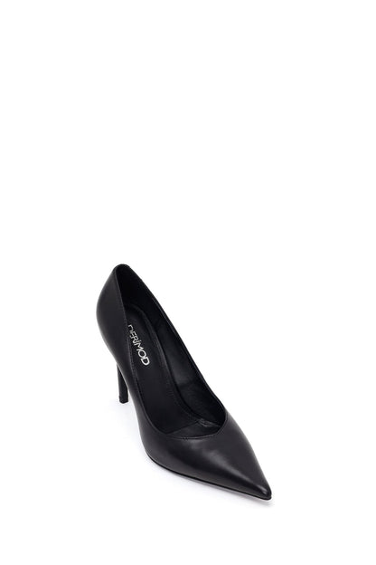 Kadın Siyah Taşlı Yüksek Ince Topuklu Deri Stiletto