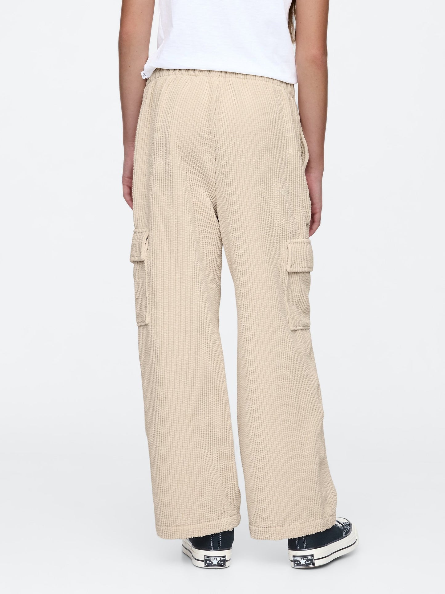Bej Wide-leg Kadife Pull-on Kargo Pantolon