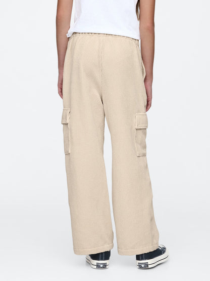 Bej Wide-leg Kadife Pull-on Kargo Pantolon