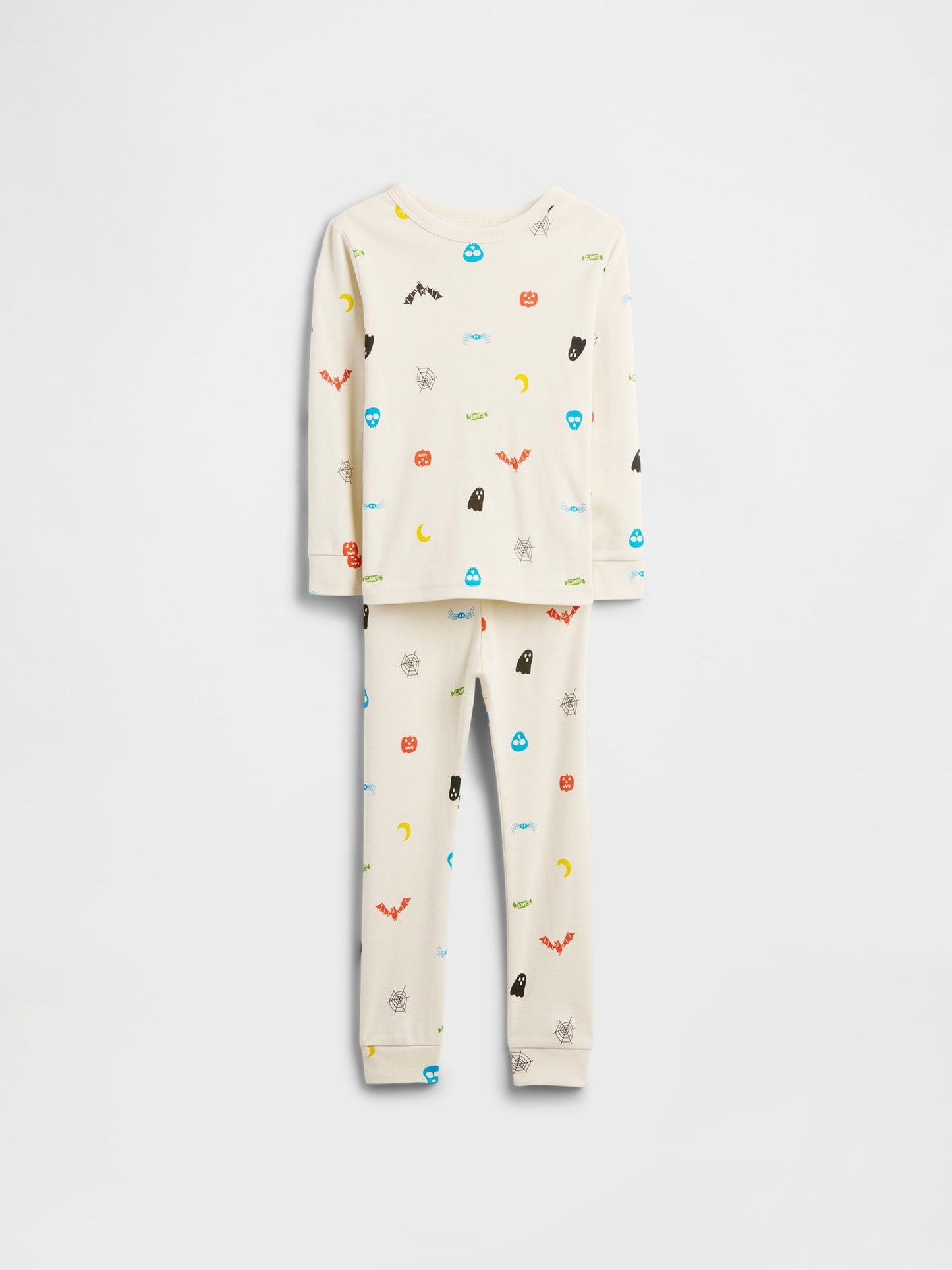 Krem Halloween Grafik Baskılı Pijama Takımı