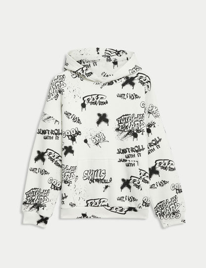 Graffiti Desenli Kapüşonlu Sweatshirt (6-16 Yaş)