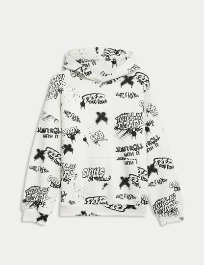 Graffiti Desenli Kapüşonlu Sweatshirt (6-16 Yaş)