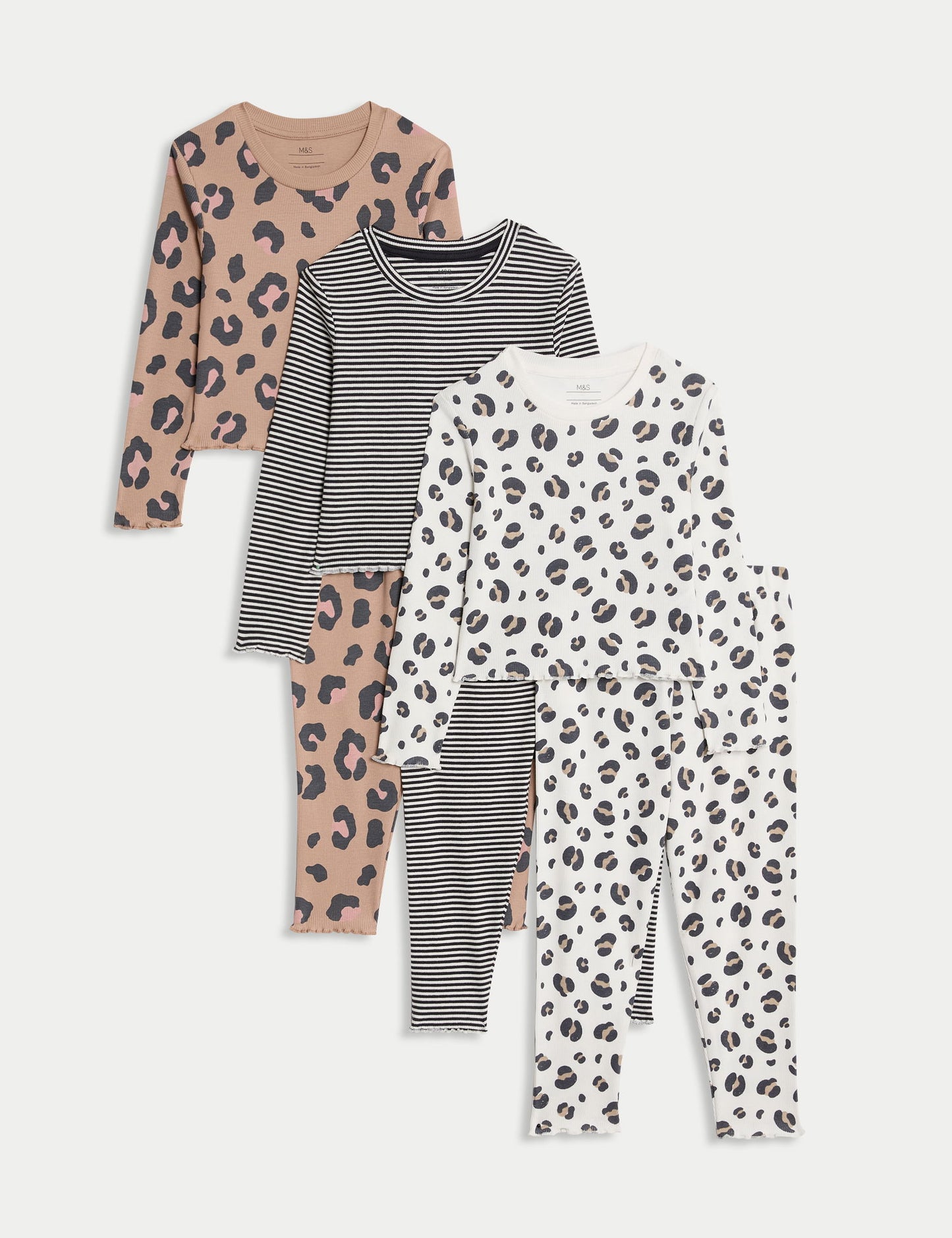 3'lü Pamuk Karışımlı Desenli Pijama Takımı (1-8 Yaş)