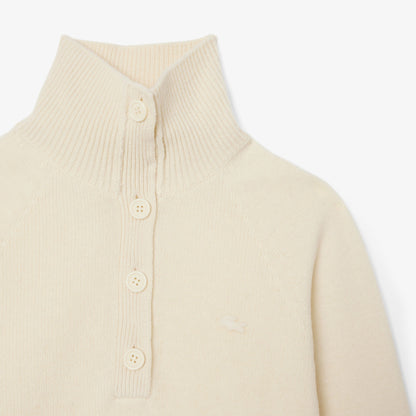 Lacoste Kadın Classic Fit Dik Yaka Krem Kazak