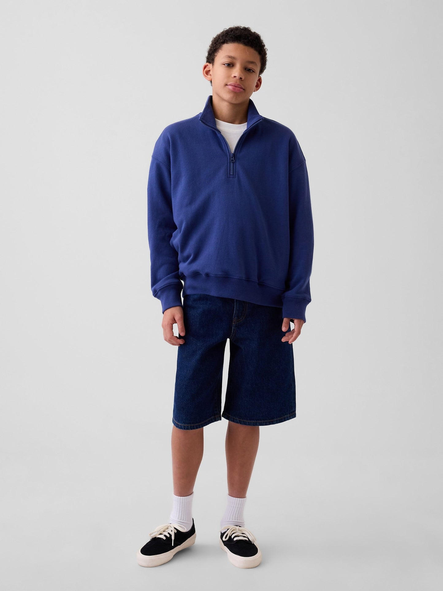 Kobalt Mavisi Vintagesoft Terry Relaxed Yarım Fermuarlı Sweatshirt