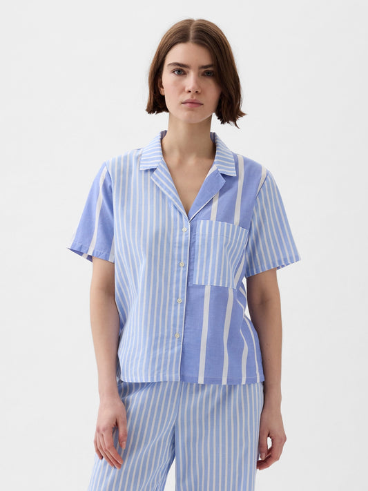 Mavi Desenli Poplin Pijama Üstü
