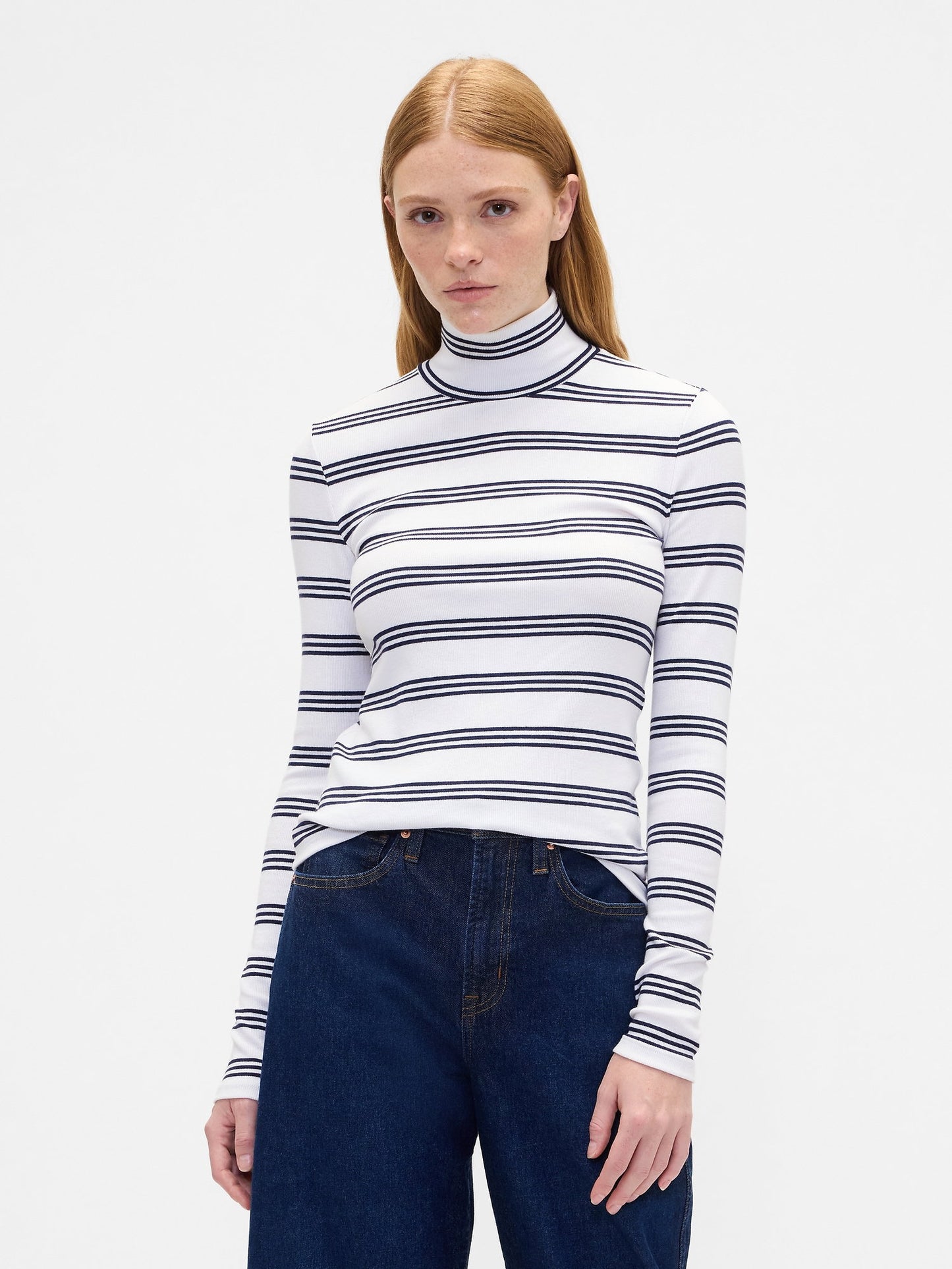 Beyaz Ribbed Turtleneck T-shirt