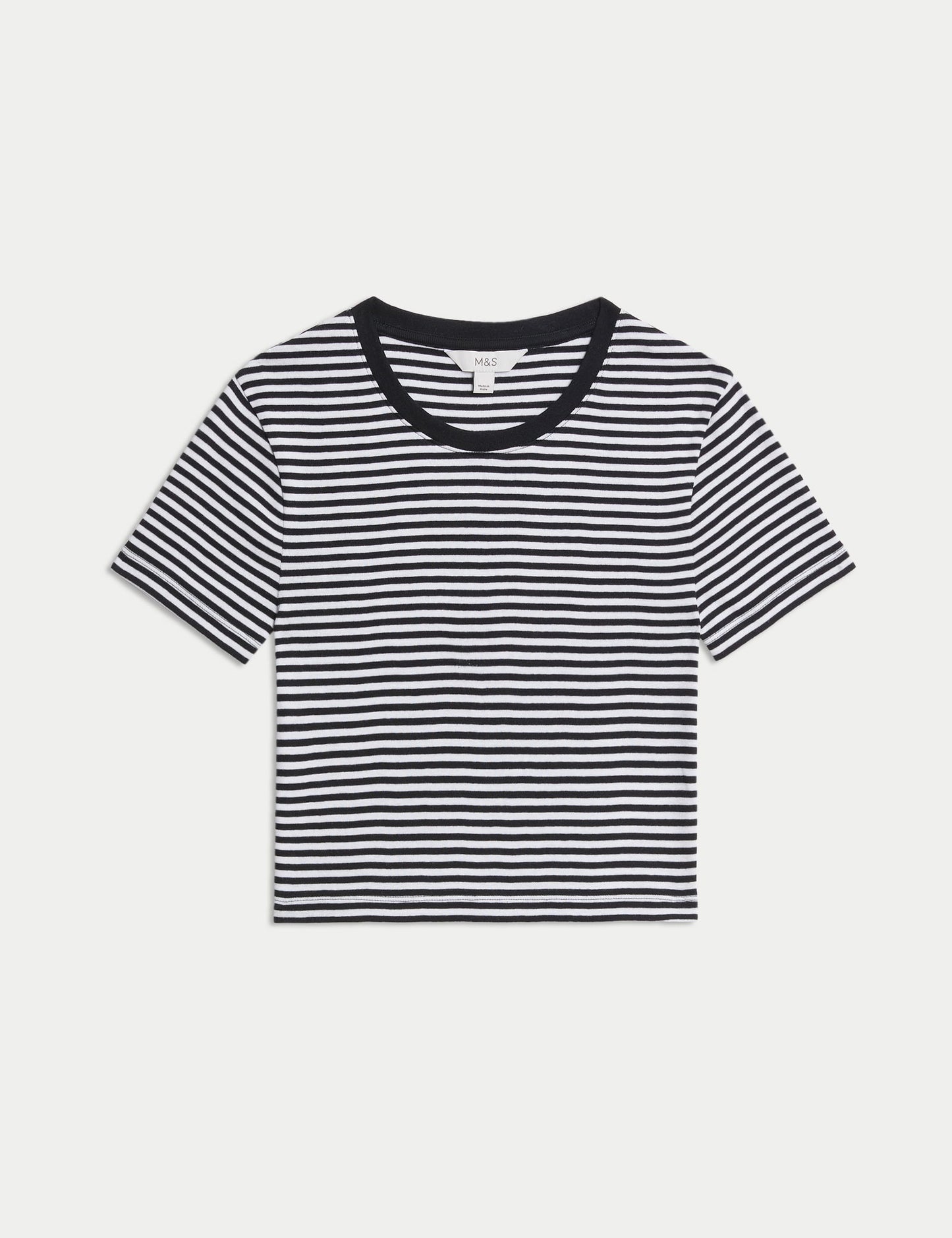 Saf Pamuk Çizgili Crop T-shirt
