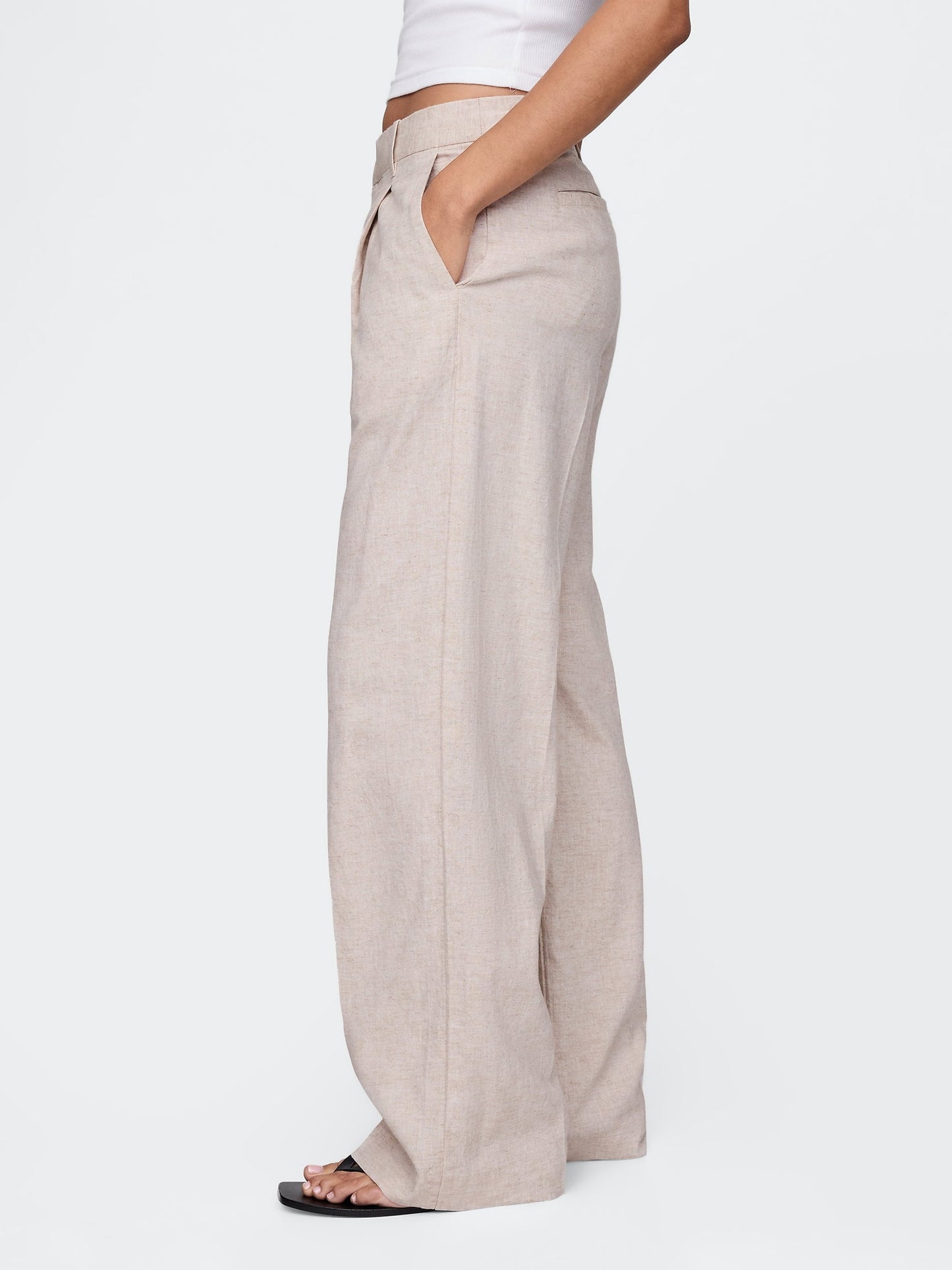 Bej 365 Low Rise Keten Karışımlı Pantolon