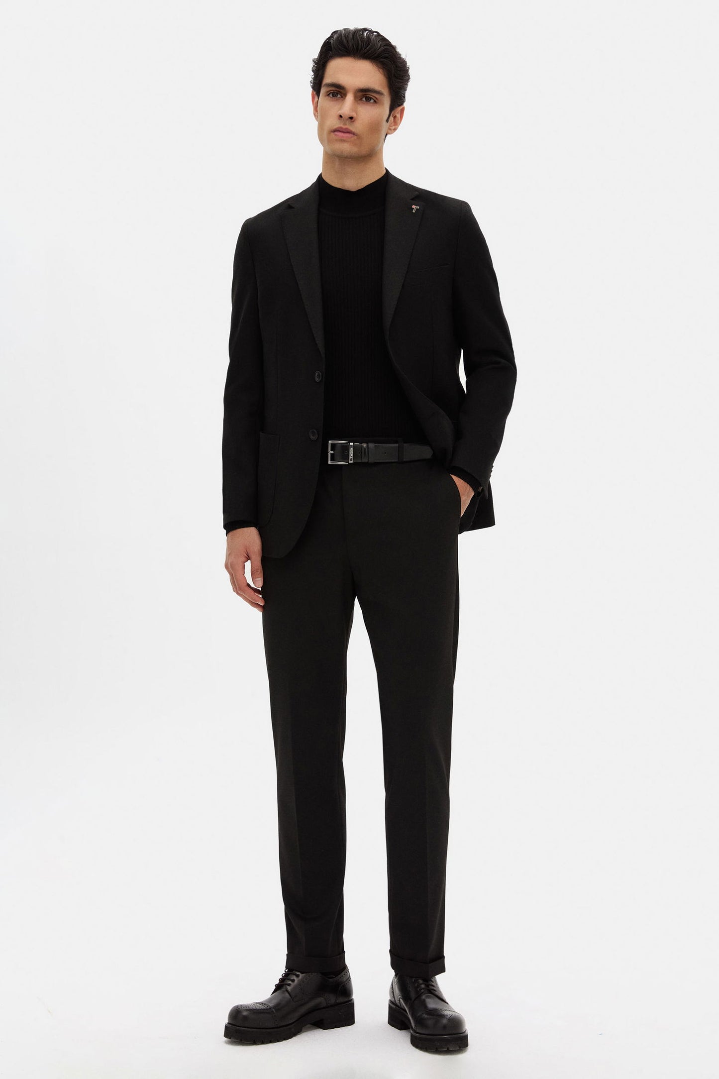 Tween Slim Fit Siyah Diyogonal Kumaş Ceket