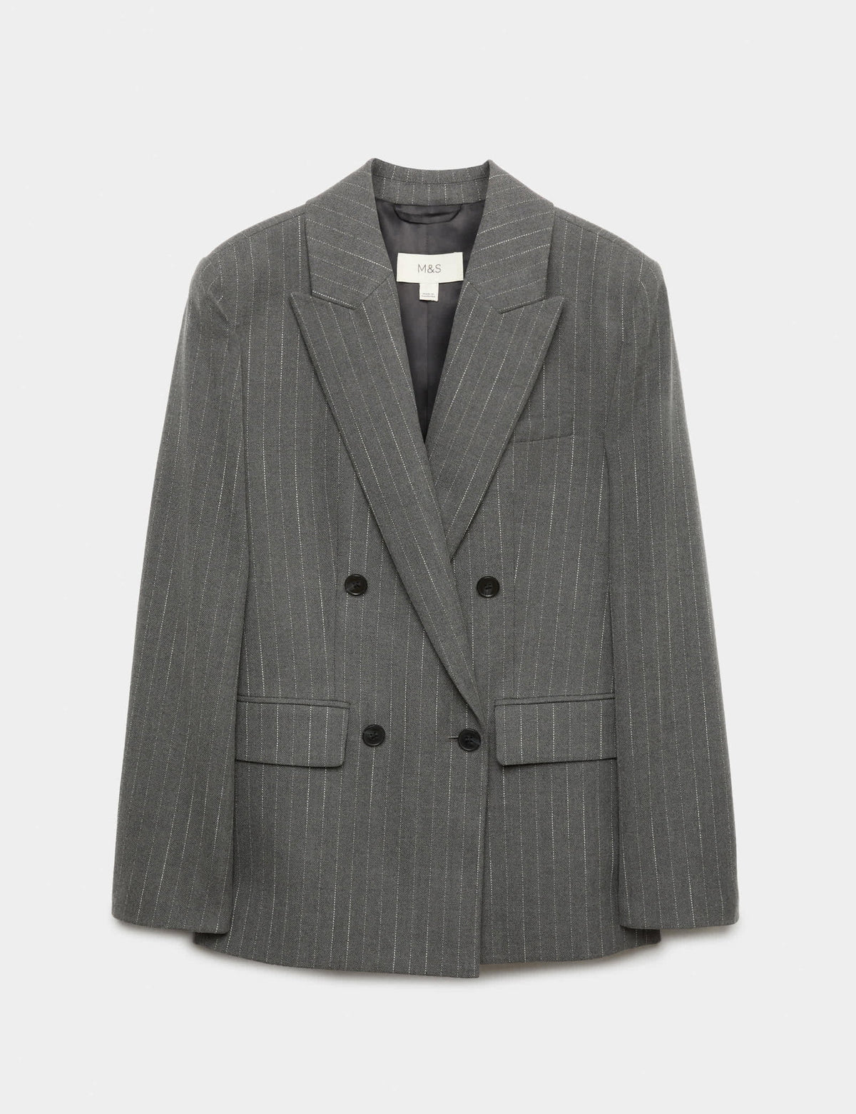 Yün Karışımlı Çizgili Çift Düğmeli Blazer