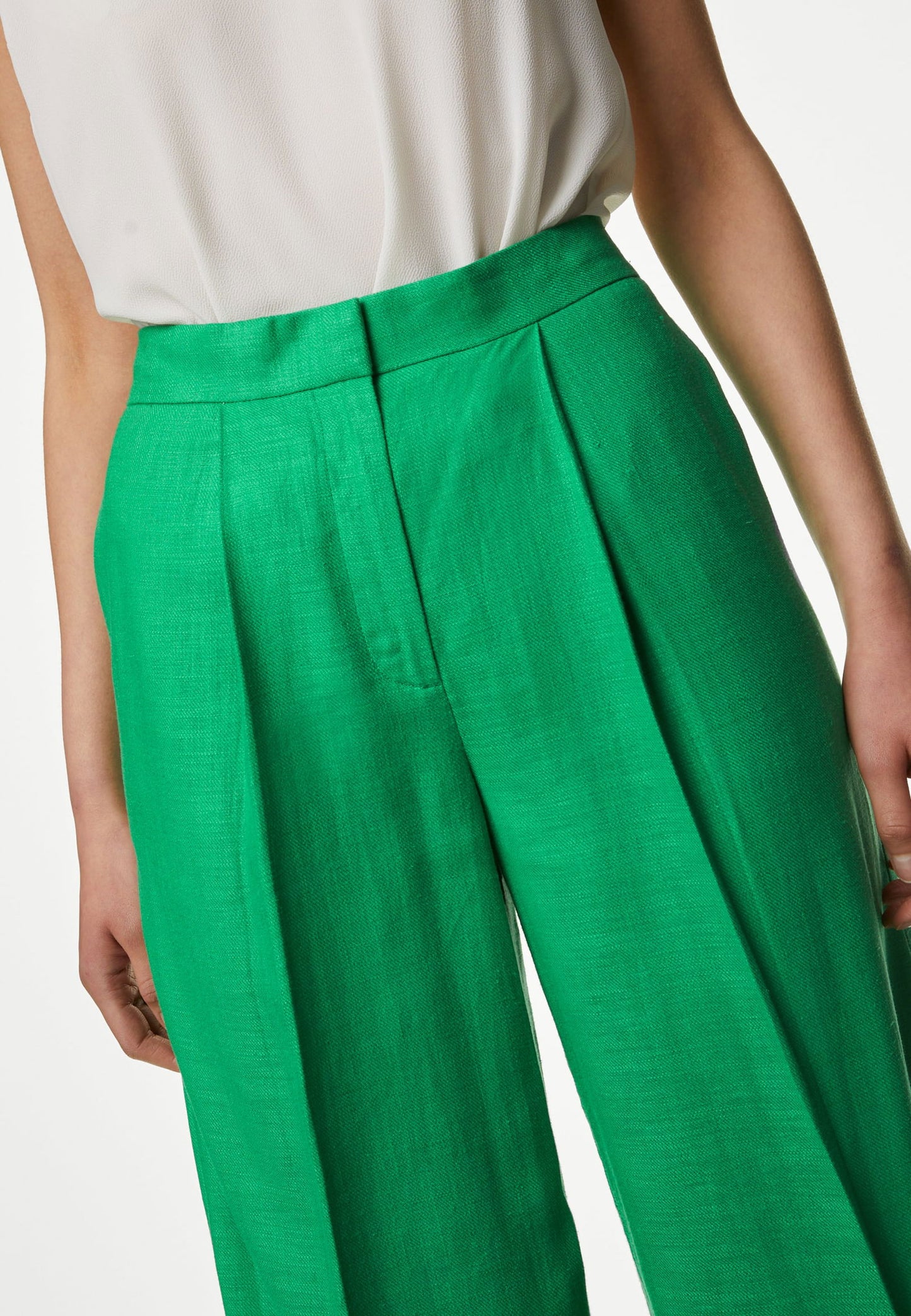 Yüksek Bel Wide Leg Keten Pantolon