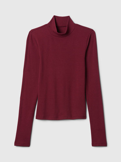 Bordo Modern Fitilli Crop Balıkçı Yaka T-shirt