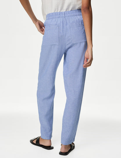 Tapered Fit Yüksek Bel Keten Pantolon