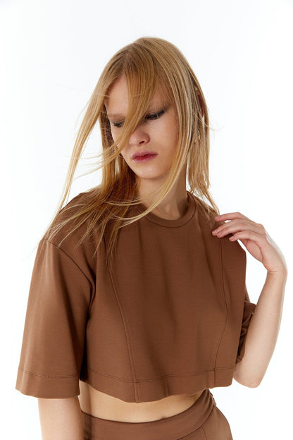 Camel Basic Crop T-shirt