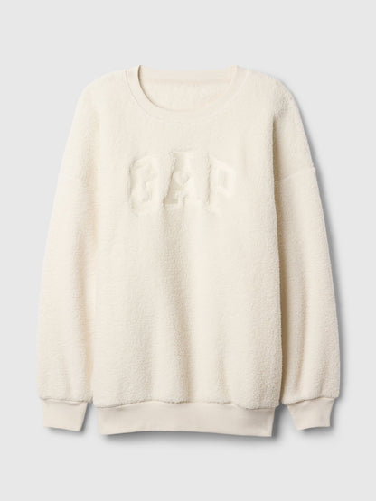 Kırık Beyaz Gap Logo Oversize Sherpa Kalpli Sweatshirt