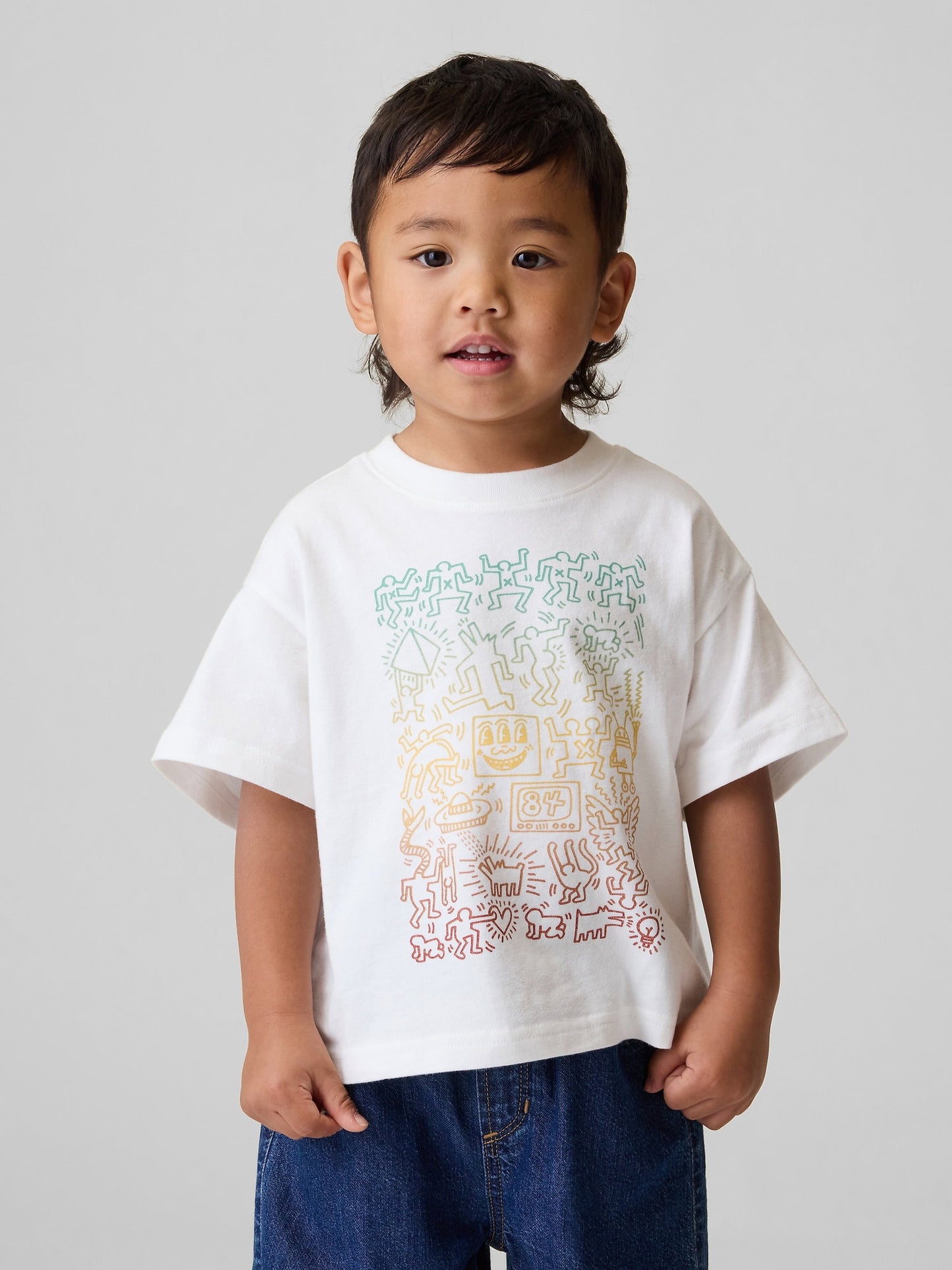 Beyaz Keith Haring Grafik Baskılı T-shirt